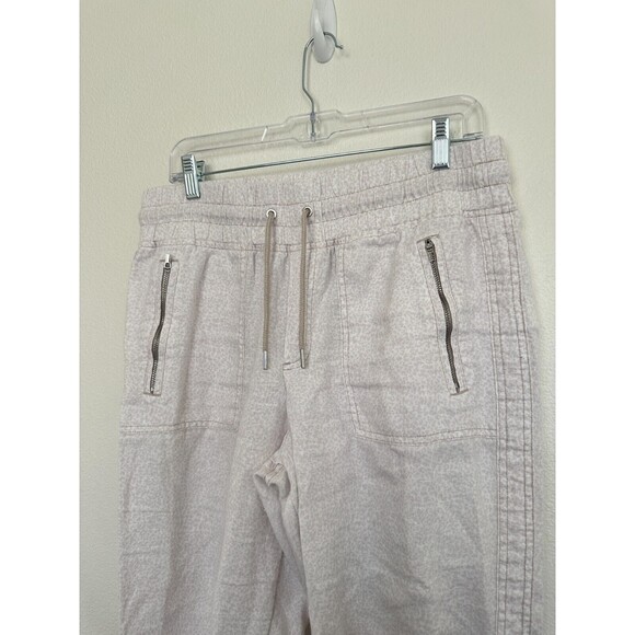 Athleta Cabo Linen Joggers White Drawstring Micro Cheetah Beach Women's Size 10 - Picture 4 of 9